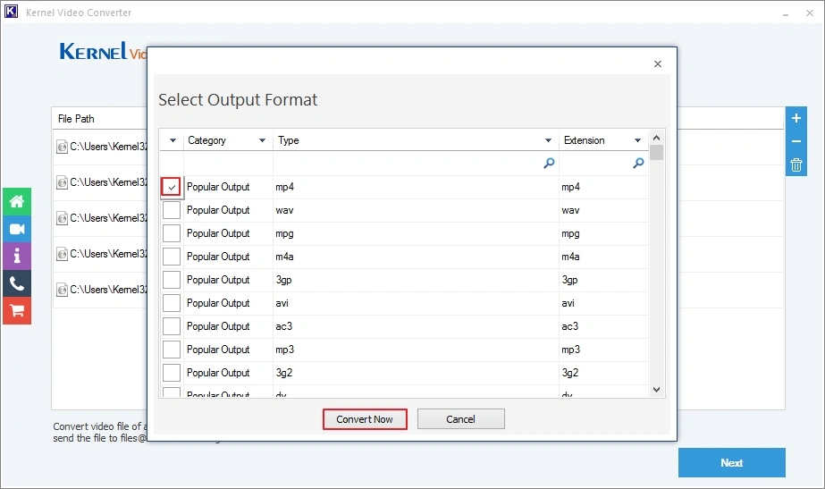 select mp4 as output