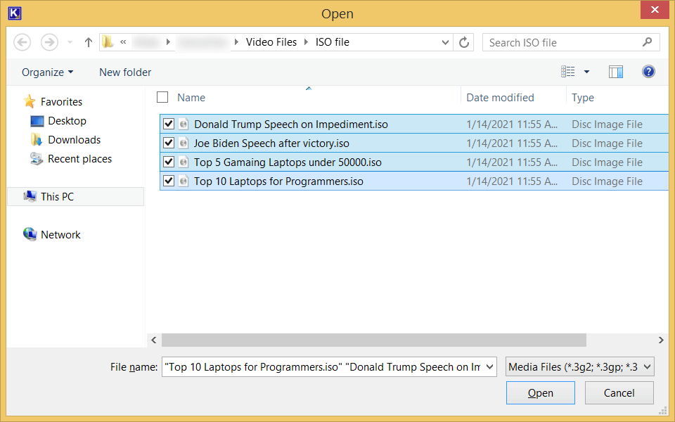 Select the ISO format file