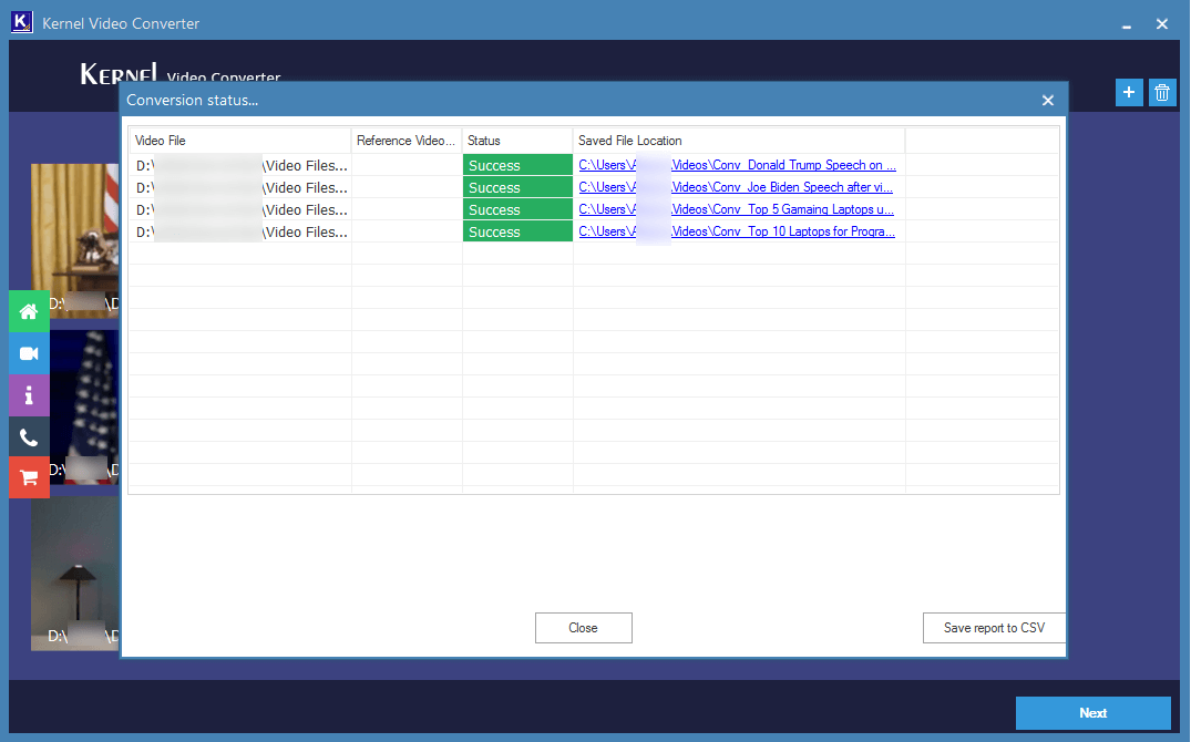 save the report in CSV format