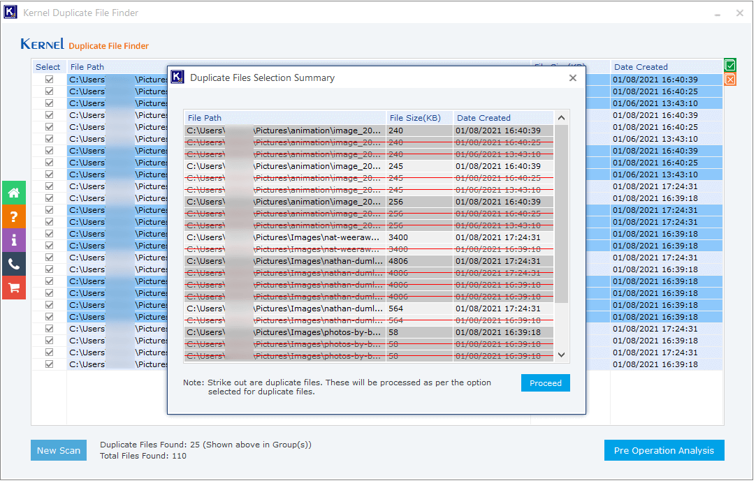 strike out the affected files