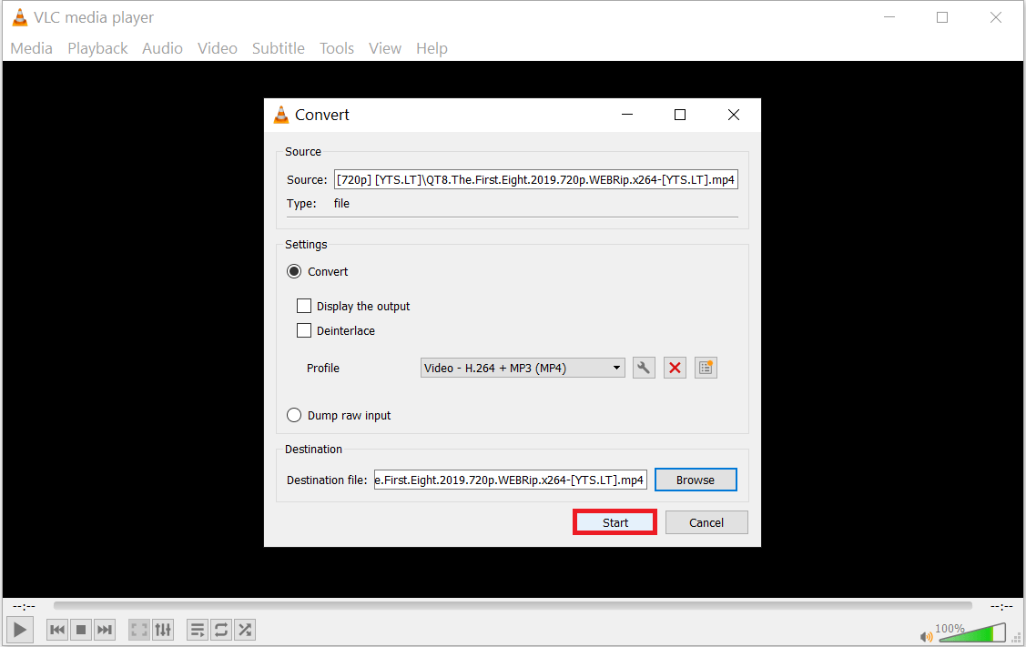 Browse button to select the destination folder