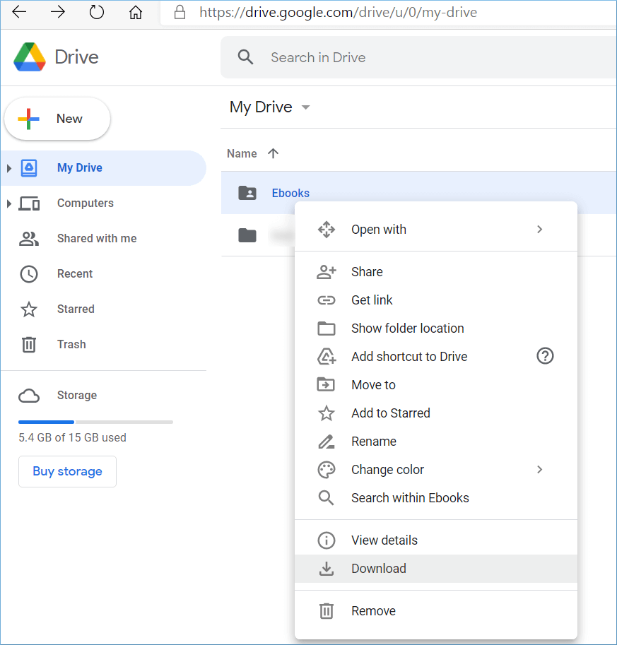 Select the file or folder then rightclick it then click Download