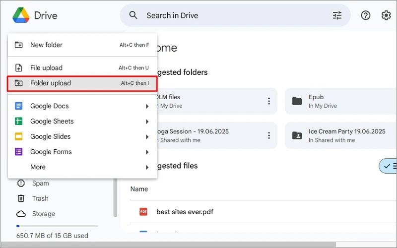 click folder upload