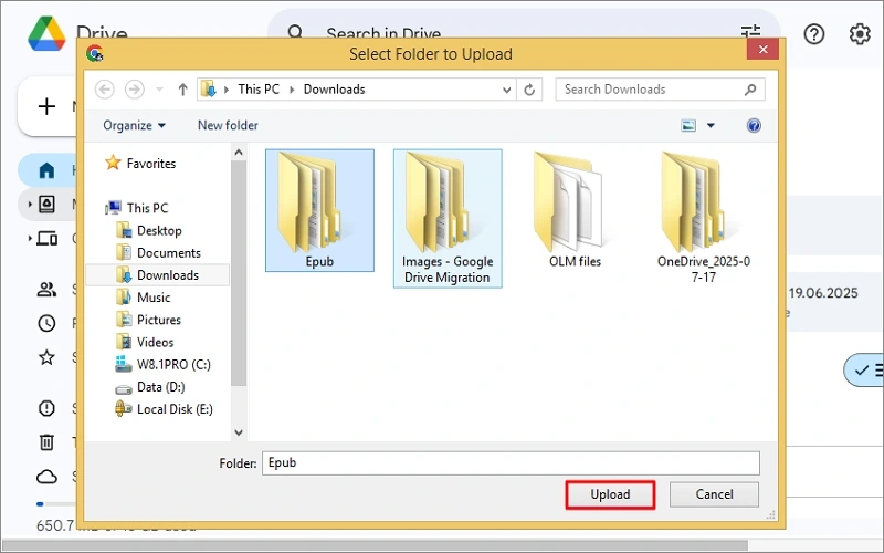click upload