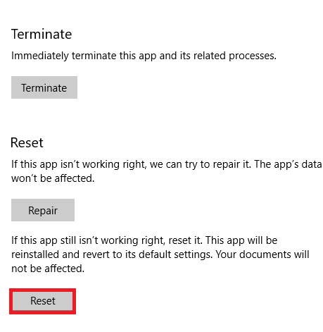 click on the Reset option to reset the Photo settings