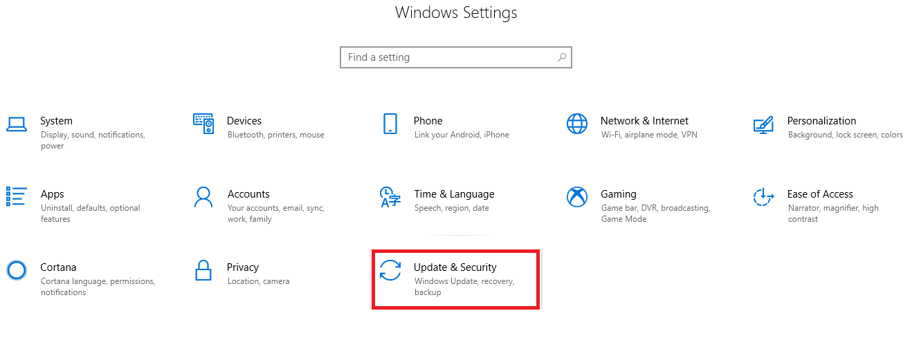 Navigate to Settings and Update then security