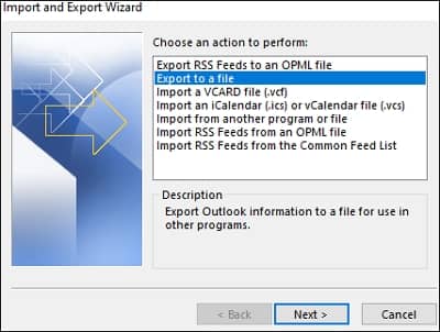 Choose the option Export to a file