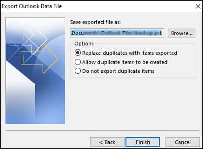 Use the browse button to save the PST file