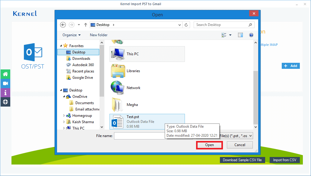 Select the PST file