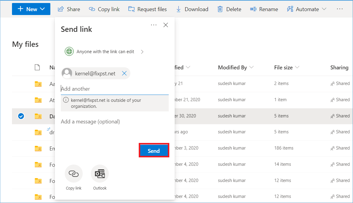 input the Google Drive account email address