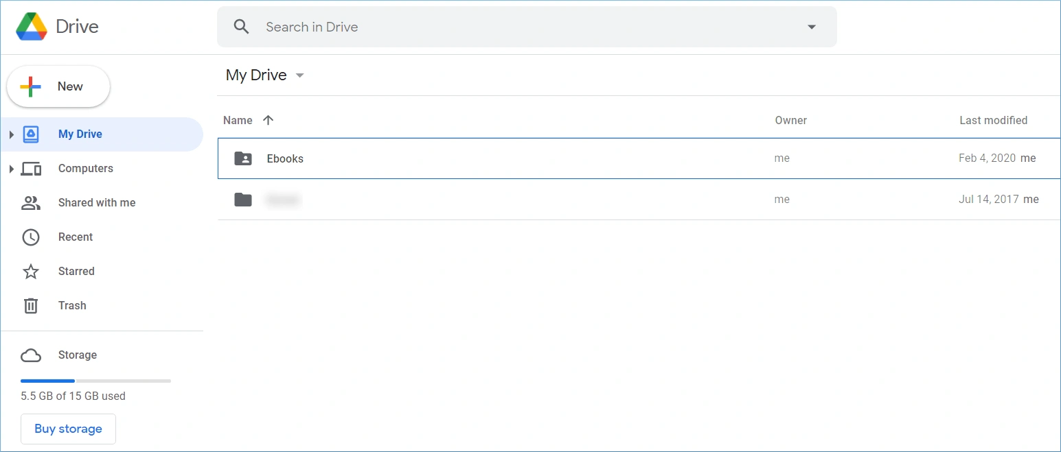 interface of Google Drive
