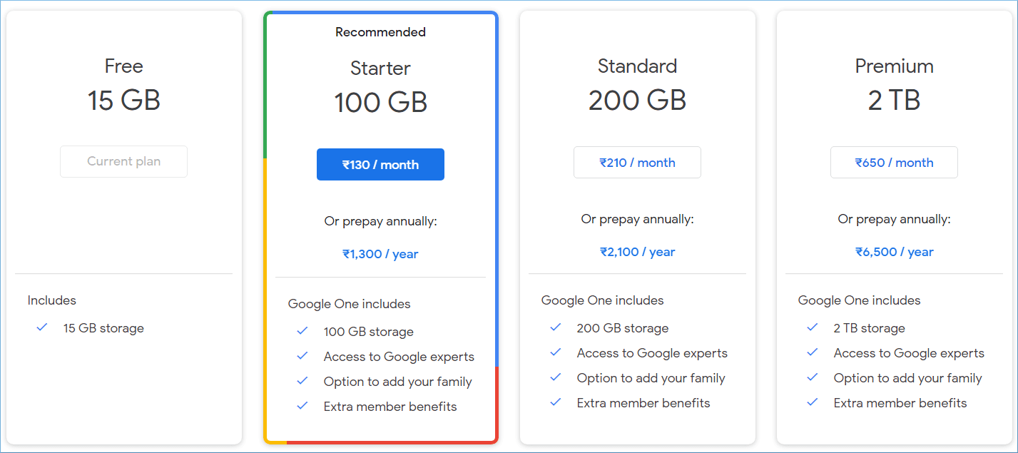 Google One plans