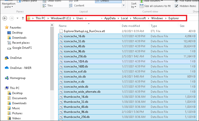 storage location of the thumbnail cache files