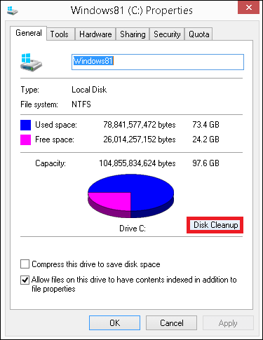 Click on Disk Cleanup