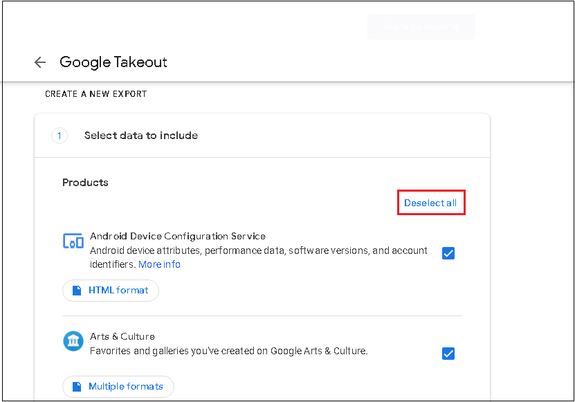 click deselect all to unselect the selected google workspace applications