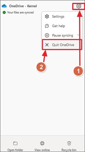 click on the OneDrive icon then select Quit OneDrive