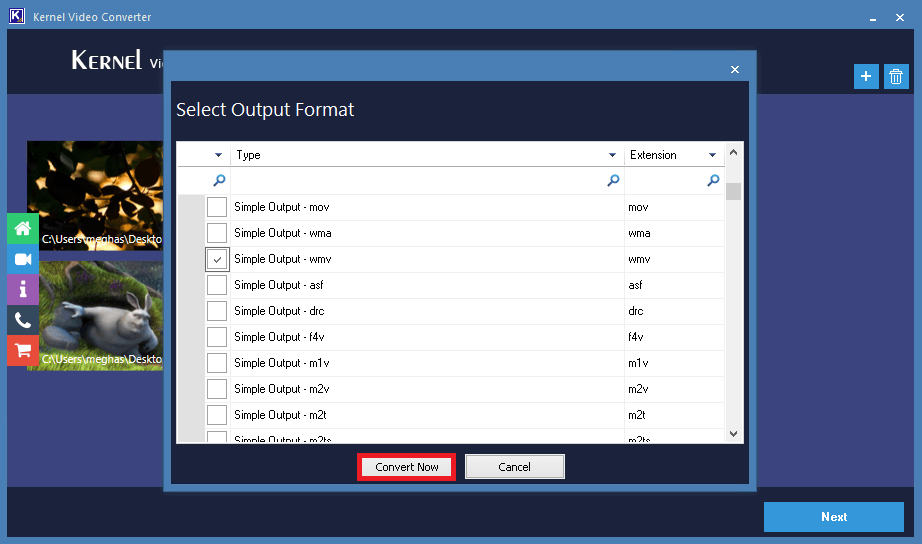 Drag the scroll bar and search for the WMV file format to select as output