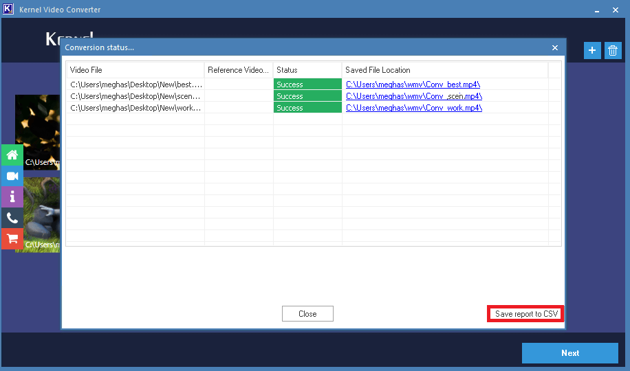 save the conversion report to CSV file format