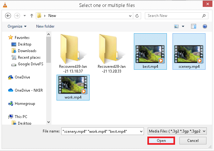 Select the MP4 files and click Open to add video files