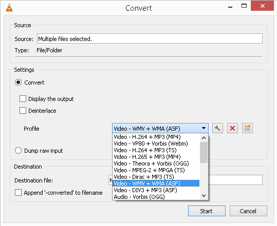 Select the WMV files format to convert the video file