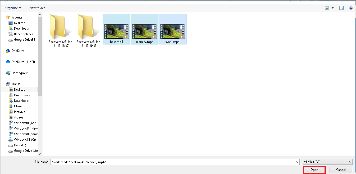 Select the files from the system folder location and click open and add file