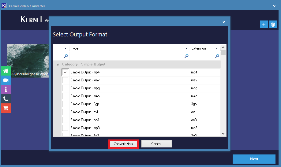 Select Output Format