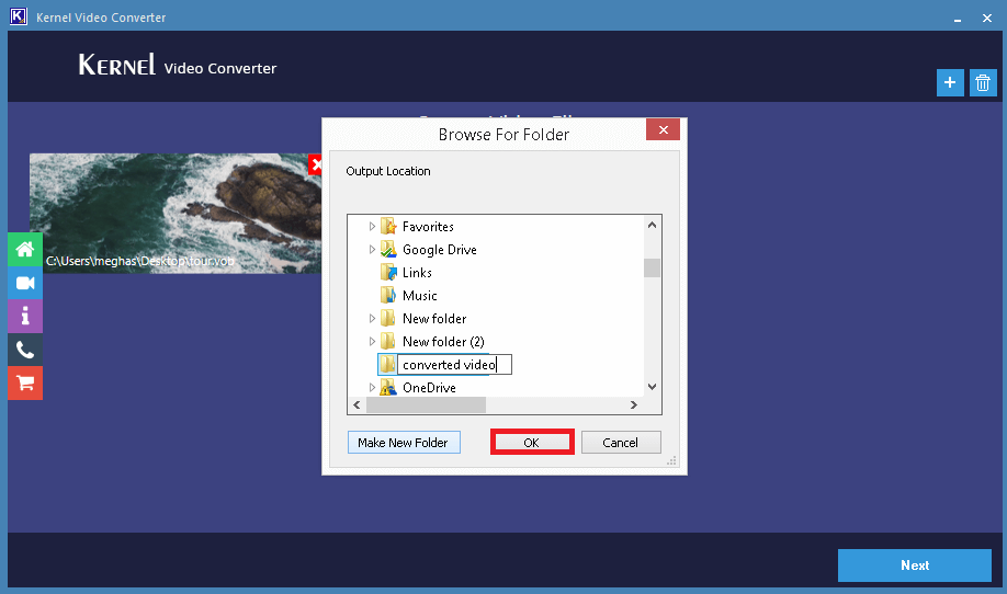 Select the destination folder