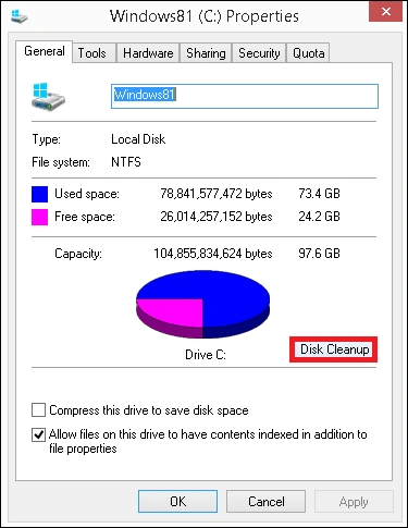 disk cleanup option