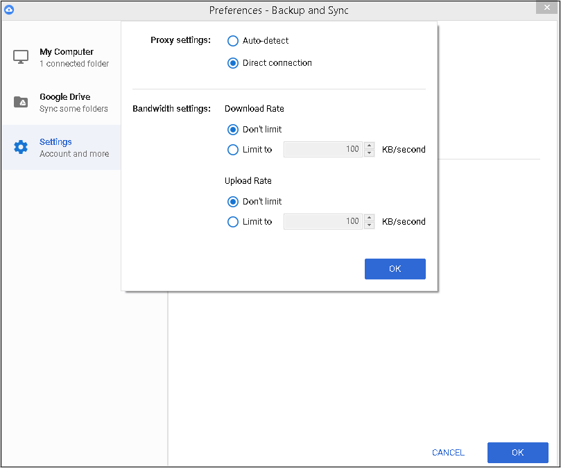 Bandwidth settings