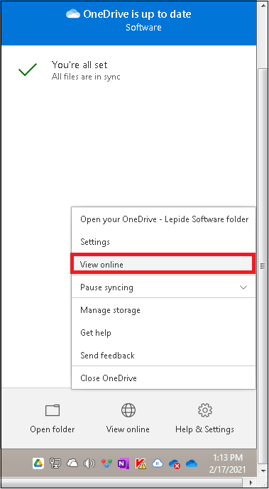 synchronized OneDrive folder