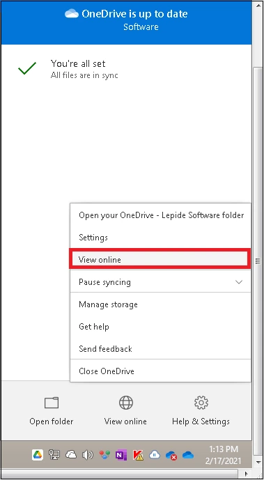 synchronized OneDrive folder