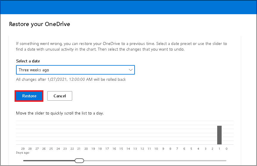 recover deleted files from OneDrive by restoring old version