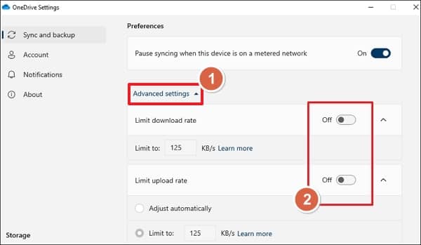 Click on Advanced setting and turn the toggle off for limit download rate 