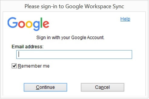 enter the Google Account credentials