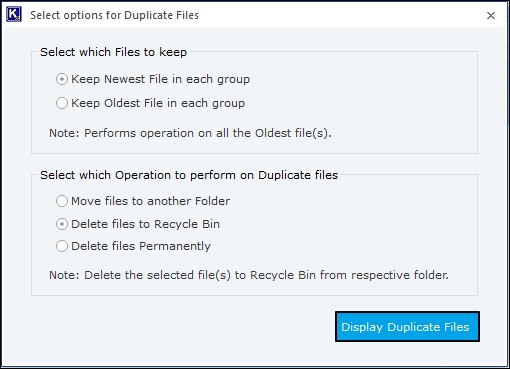 Click on display duplicate file