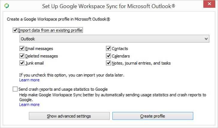 import data from an existing profile