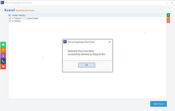The duplicate files are managed as per the selected operation successfully
