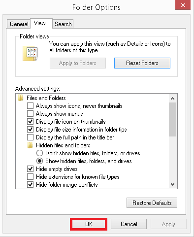 It will open the Folder Options dialogue box switch to the View tab