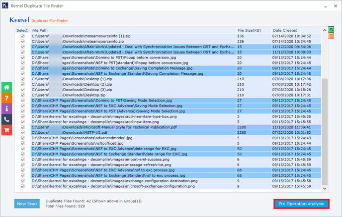all the duplicate files are retrieved and highlighted with all the details