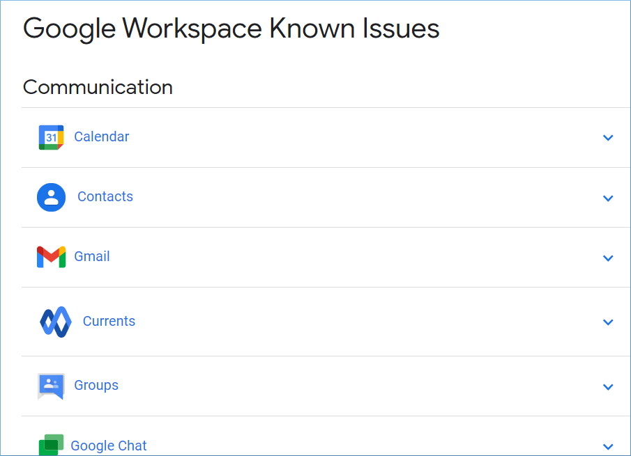 Check the Google Workspace known issues