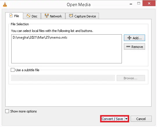 click convert save option