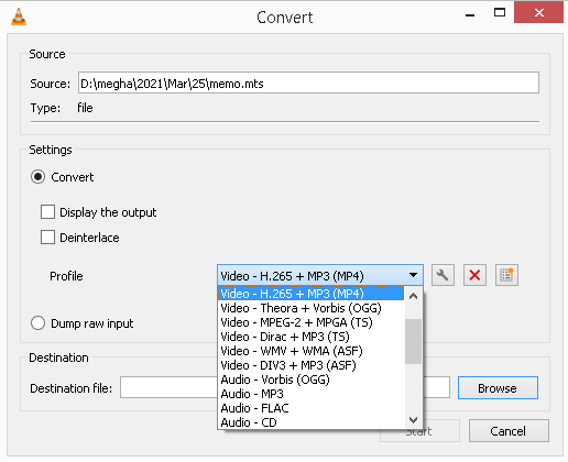 Select the output format