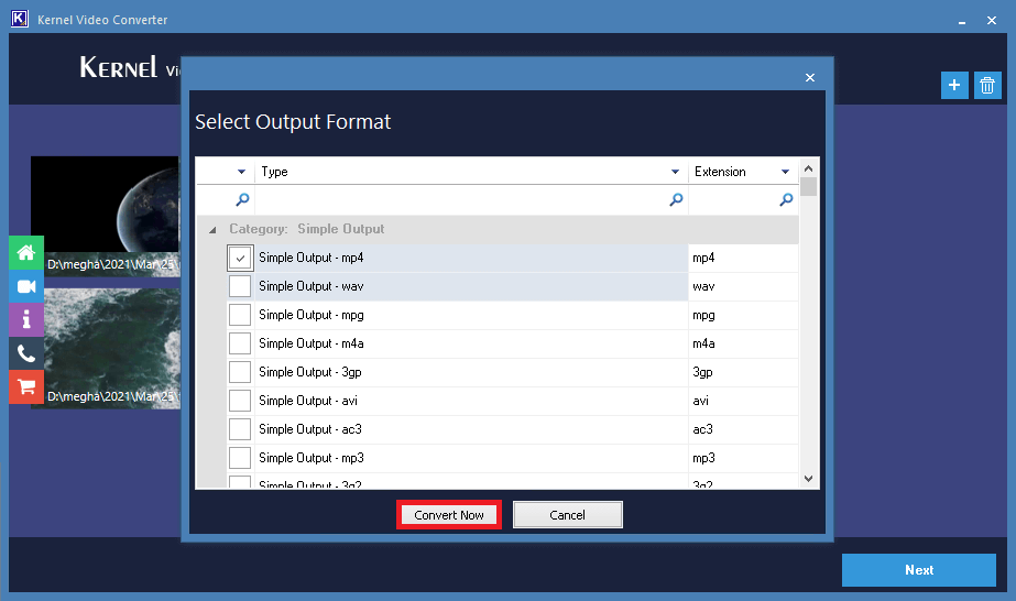 Output format for conversion