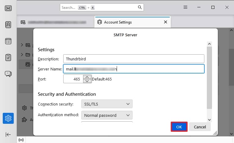 Ensure the servers name port number and authentication settings are correct