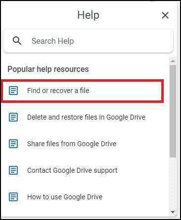 Click on the Find or recover a file option