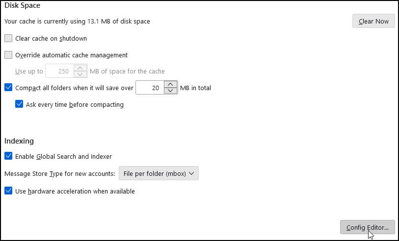 disk space section