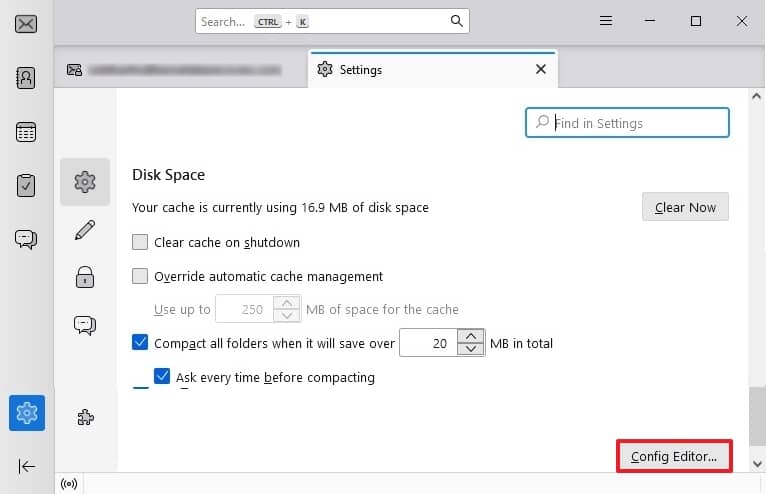 Scroll down to the Disk Space section and tap on Config Editor
