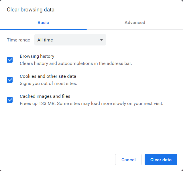 select Browsing history cookies and other site data Cached images and files