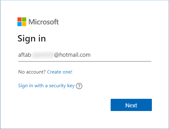 log in with OneDrive account