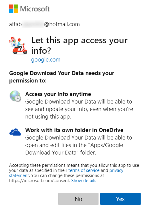 Google require permission to work with its folder